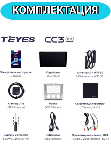 Автомагнитола Teyes CC3 2K 4/32Gb Ford Focus 2 Тип-A