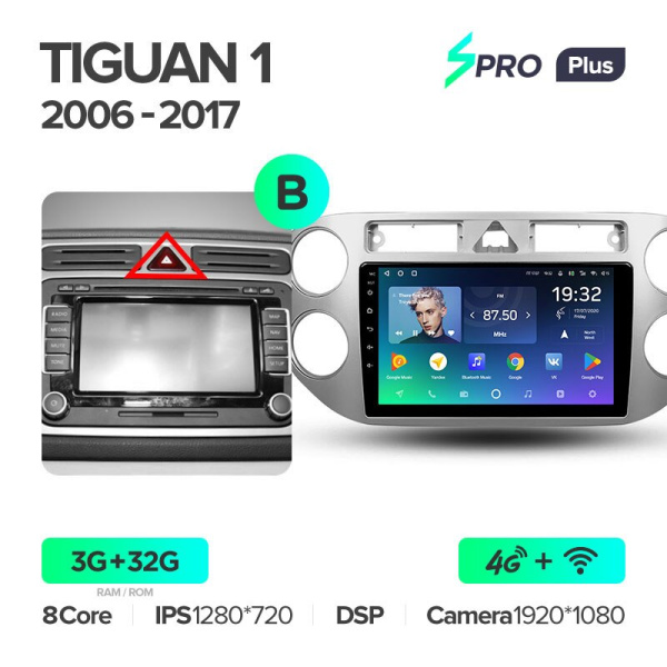 Автомагнитола Teyes SPRO Plus 4/32Gb Volkswagen Tiguan 1 Тип-B Серая
