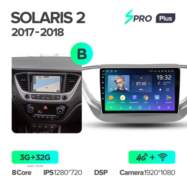 Автомагнитола Teyes SPRO Plus 4/32Gb Hyundai Solaris 2 Тип-B