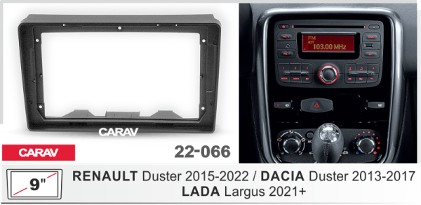 CARAV 22-066 | 9" переходная рамка Renault Duster 2015-2021, Dacia Duster 2013-2017