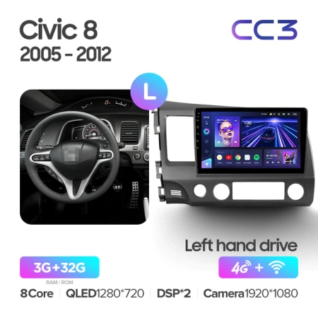 Автомагнитола Teyes CC3 4/32Gb Honda Civic 8 Тип-L 9 дюймов