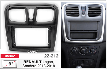 CARAV 22-212 | 9" переходная рамка Renault Logan 2012-2022, Sandero 2013-2022, Dacia Sandero 2012-2020