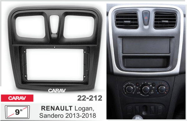 CARAV 22-212 | 9" переходная рамка Renault Logan 2012-2022, Sandero 2013-2022, Dacia Sandero 2012-2020