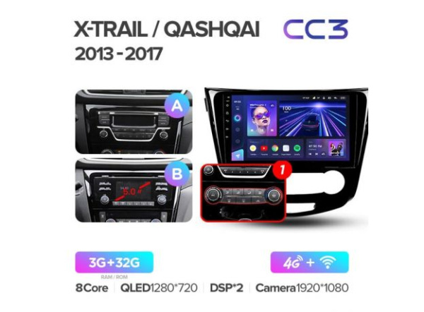 Автомагнитола Teyes CC3 4/32Gb Nissan X-Trail / Qashqai Тип-B