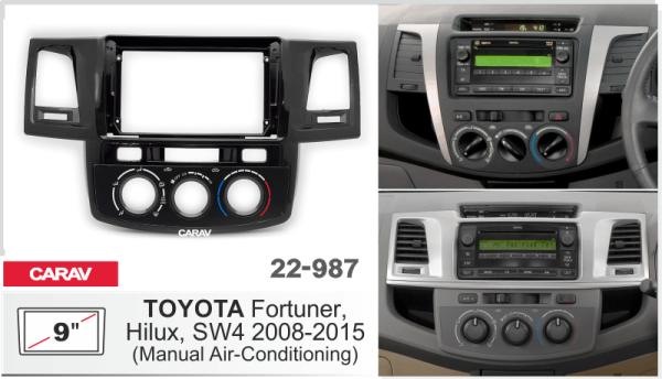 CARAV 22-987 | 9" рамка для магнитолы Toyota Fortuner, Hilux 2004-2015 (кондиционер)