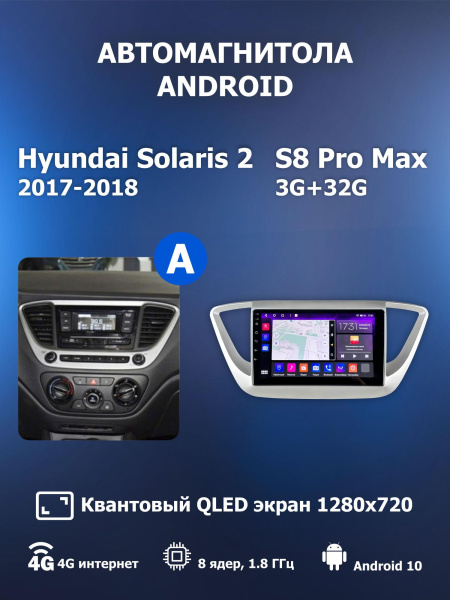 Автомагнитола S8 ProMax 4/32Gb Hyundai Solaris 2 Тип-A